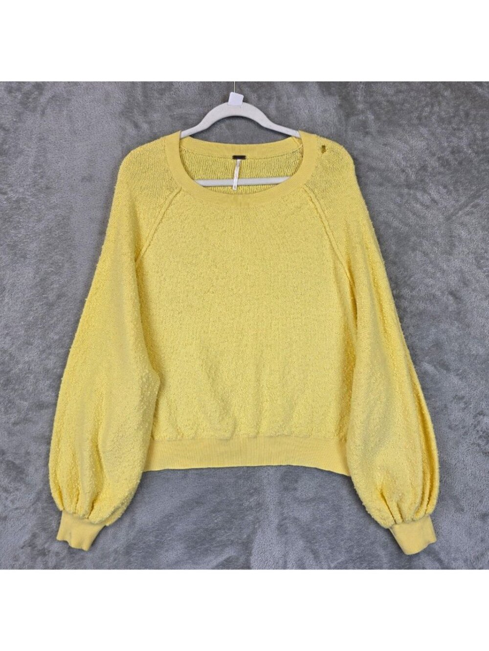 Free People Sweater Womens M Yellow Textured Balloon Sleeve Crew Knit Pullover